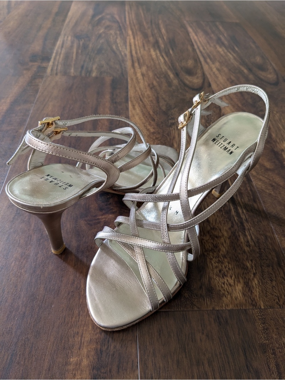 Stuart Weitzman Champagne Gold Strappy Stiletto Heels 7.5
